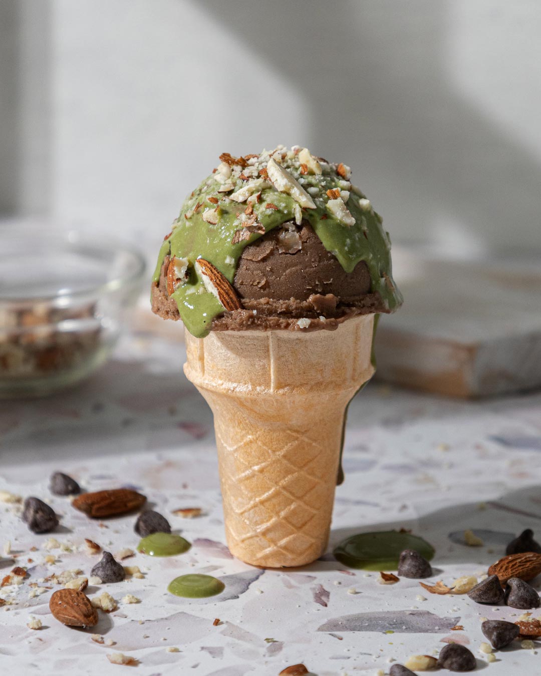 Sugar Free Chocolate Ice Cream with Matcha Cream 